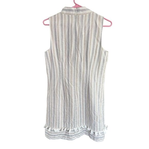Eliza J Striped Linen Tassel Trim V-Neck Sleeveless Dress Sz 8 Gray Tan Coastal - Picture 4 of 8